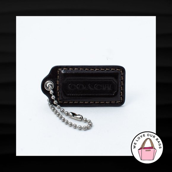 2" Medium COACH BROWN Patent Leather Nickel Key Fob Bag Charm Keychain Hang Tag - Picture 1 of 1